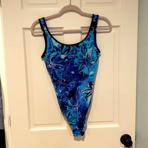 Blue Patterned Speedo One-Piece Swimsuit